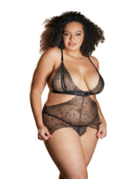 Nuisette dentelle noire grande taille avec string ouvert ROSIE - 17-6002XB